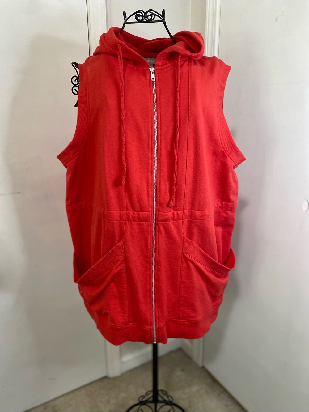 Woman Within Women’s Vest 18/20 Orange Hoodie Sleeveless Full Zip Pockets